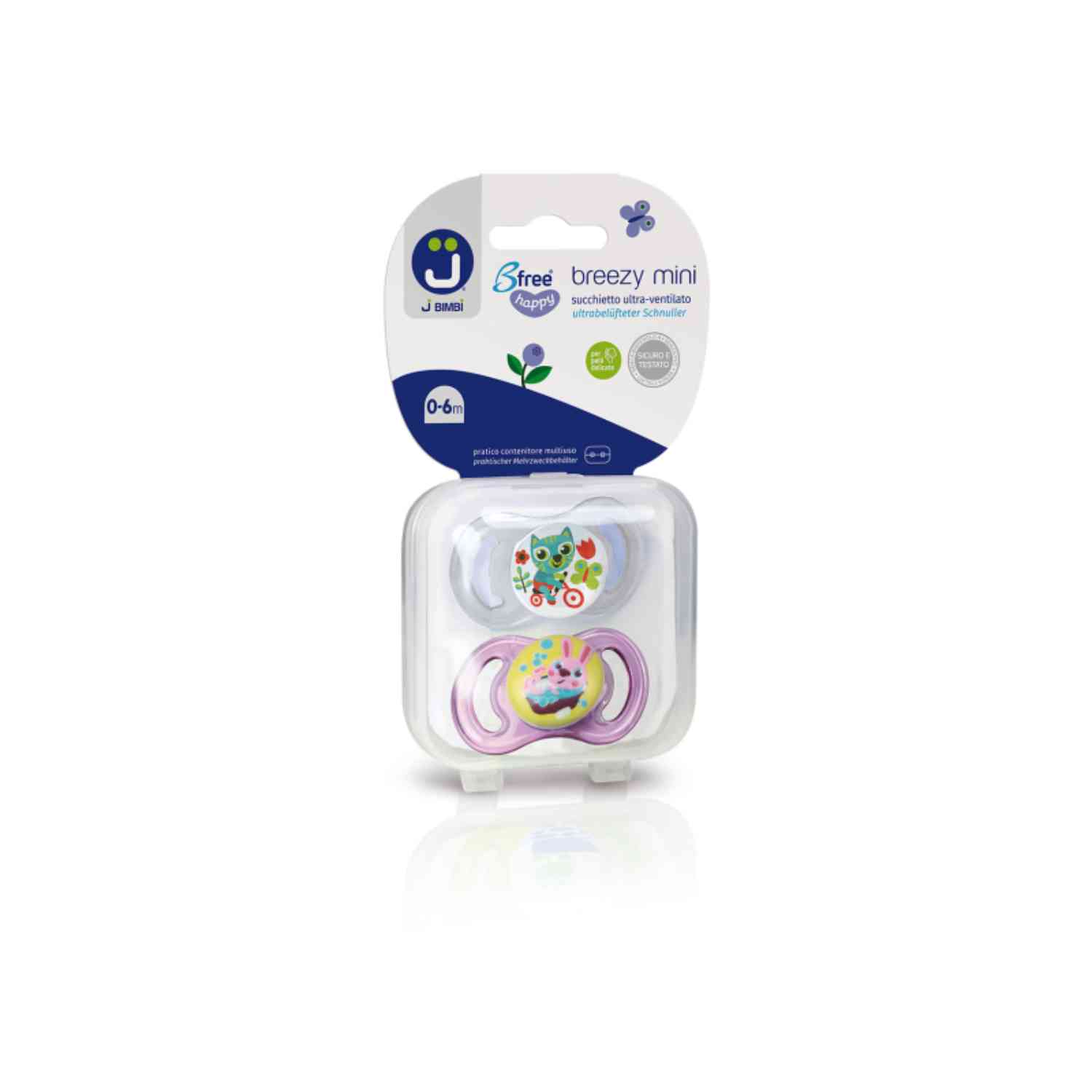 J BIMBI B FREE BREEZY HAPPY MINI 0 6M 2 SUCCHIETTI IN SILICONE TRASPARENTE/ROSA - Pharmaleader