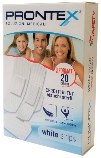 CEROTTO PRONTEX WHITE STRIPS IN TESSUTO NON TESSUTO BIANCO STERILE 3 FORMATI 20 PEZZI - Pharmaleader