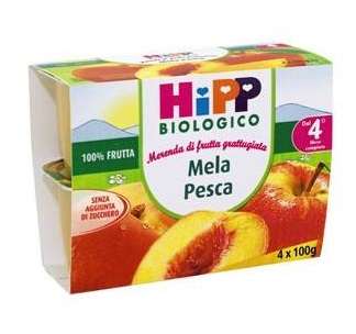 HIPP BIO FRUTTA GRATTUGGIATA MELA PESCA 4X100 G - Pharmaleader