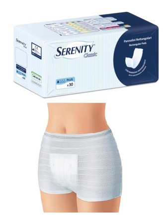 PANNOLONE PER INCONTINENZA FORMATO RETTANGOLARE CON BARRIERA SERENITY 30 PEZZI - Pharmaleader
