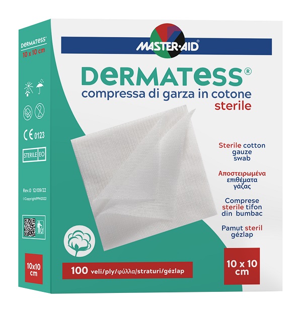 GARZA COMPRESSA MASTER-AID DERMATESS COTONE 10X10CM 100 PEZZI - Pharmaleader