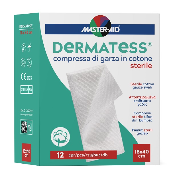 GARZA COMPRESSA MASTER-AID DERMATESS COTONE 18X40CM 12 PEZZI - Pharmaleader