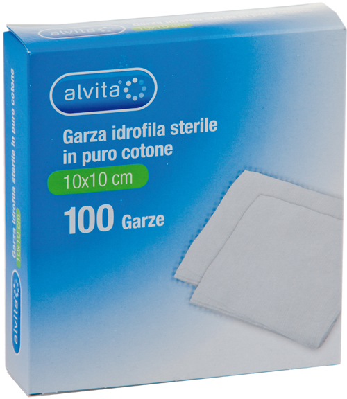 GARZA IDROFILA IN PURO COTONE ALVITA 10X10CM 100 PEZZI - Pharmaleader