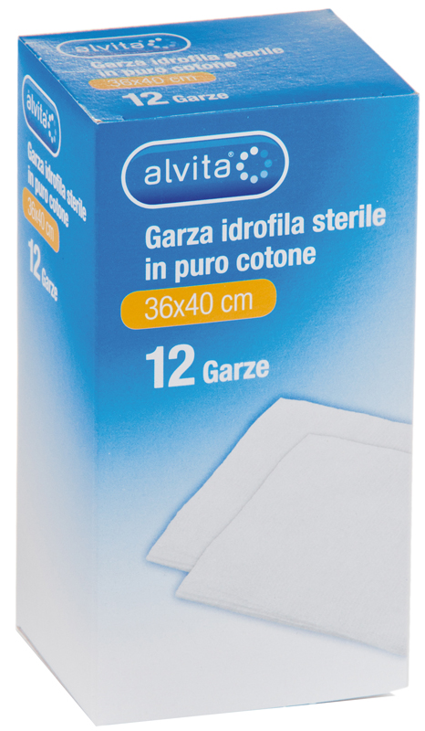 GARZA IDROFILA IN PURO COTONE ALVITA 36X40CM 12 PEZZI - Pharmaleader