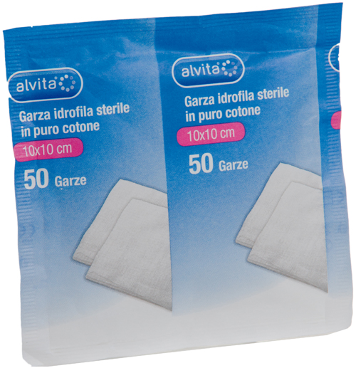 GARZA IDROFILA IN PURO COTONE ALVITA 10X10CM 50 PEZZI - Pharmaleader