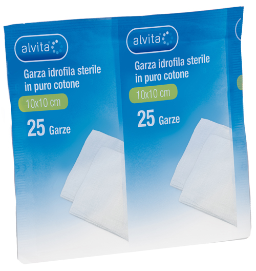 GARZA IDROFILA IN PURO COTONE ALVITA 10X10CM 25 PEZZI - Pharmaleader
