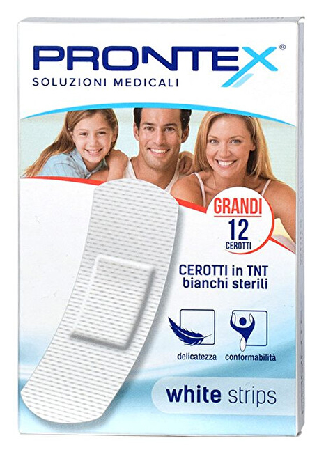 CEROTTO PRONTEX WHITE STRIPS IN TESSUTO NON TESSUTO BIANCO STERILE SCATOLA 12 CEROTTI GRANDI - Pharmaleader