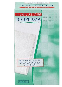 ICOPIUMA GARZA COMPRESSA IDROFILA IN COTONE PIEGATA STERILE SENZA FILO DI BARIO TITOLO 12/8 MISURA 18X40 CM IN BUSTA SINGOLA 12 PEZZI - Pharmaleader