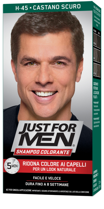 JUST FOR MEN SHAMPOO COLORANTE H45 CASTANO SCURO ATTIVATORE CHIARO 38,5 ML + BASE COLORE 27,5 ML - Pharmaleader