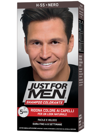 JUST FOR MEN SHAMPOO COLORANTE H55 NERO ATTIVATORE CHIARO 38,5 ML + BASE COLORE 27,5 ML - Pharmaleader