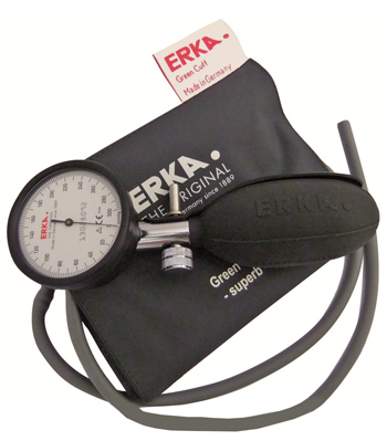SFIGMOMANOMETRO ANEROIDE KOBOLD ERKA  SCALA DA 300 MMHG CON SUDDIVISIONE DI 2 MM  MANOMETRO DI PRECISIONE IN ALLUMINIO ANODIZZATO E MONOPALLA INCORPORATA  MODELLO A 1 TUBO - Pharmaleader