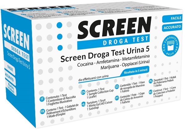 SCREEN DROGA TEST 5 DROGHE TEST ANTIDROGA CON CONTENITORE URINA - Pharmaleader