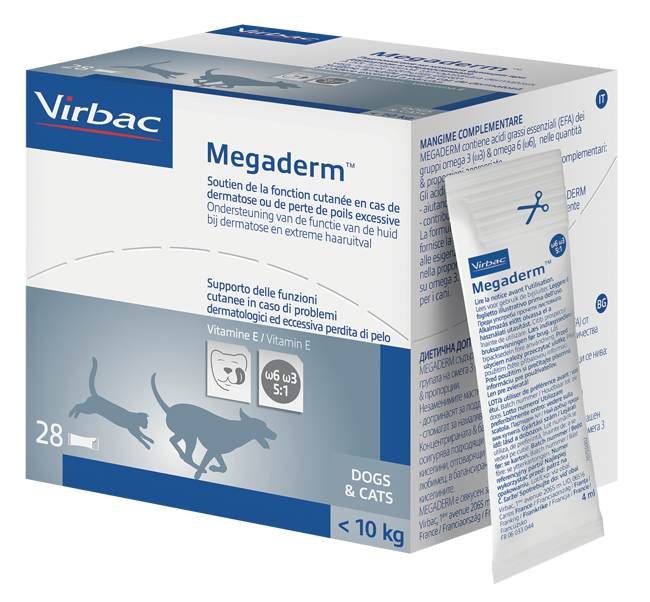 MEGADERM SUPPLEMENTO GATTI E CANI INFERIORI A 10 KG SCATOLA DA 32 SACCHETTI MONODOSE 4 ML - Pharmaleader