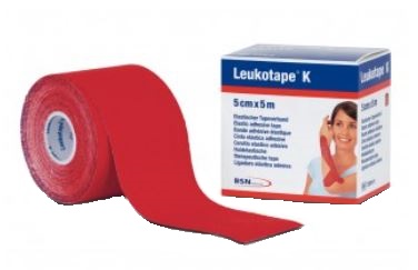 BENDA ADESIVA LEUKOTAPE K PER TAPING FISIOTERAPICO LARGHEZZA 5 CM LUNGHEZZA 5 M COLORE ROSSO IN ROTOLO - Pharmaleader