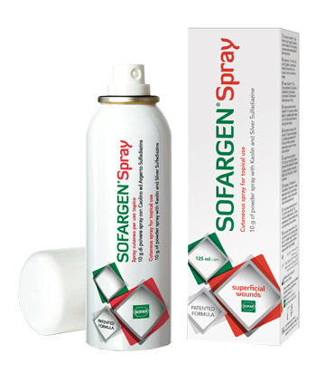 MEDICAZIONE IN POLVERE SPRAY CON CAOLINO E ARGENTO SULFADIAZINA 1% SOFARGEN SPRAY 10 G BOMBOLETTA PRESSURIZZATA 125 ML - Pharmaleader