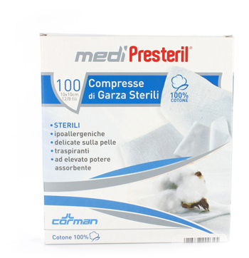 GARZA COMPRESSA MEDIPRESTERIL FU STERILE MONOUSO 10X10CM 100PEZZI - Pharmaleader