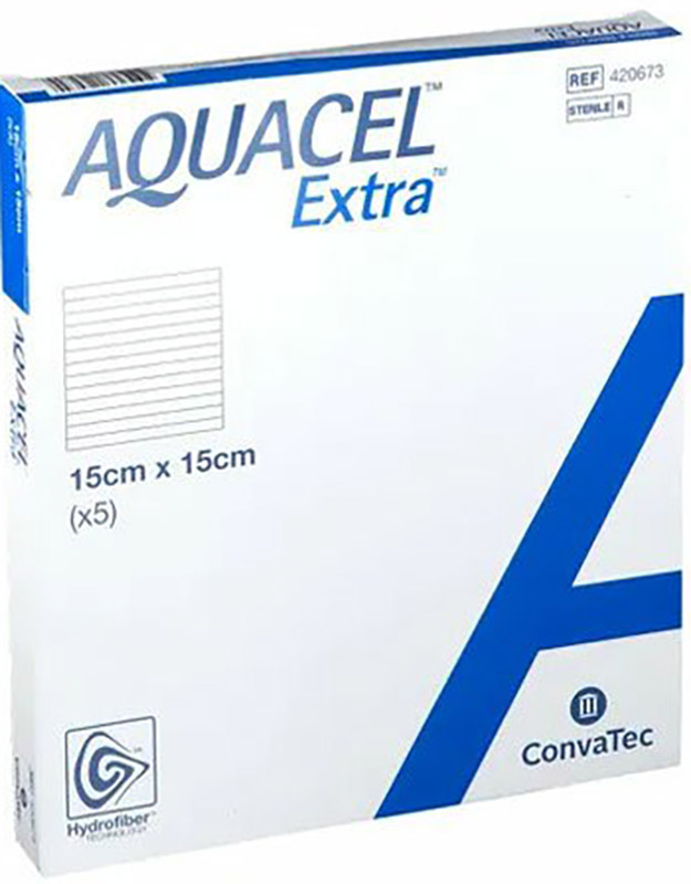 MEDICAZIONE IN HYDROFIBER E IONI ARGENTO INTESSUTA IN LYOCELL AQUACEL AG EXTRA DRS 15X15CM 5 PEZZI - Pharmaleader