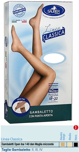 SAUBER GAMBALETTO OPEN TOE MAGLIA MICRORETE 140 DEN COLORE NEUTRO BEIGE TAGLIA 4 LINEA CLASSICA - Pharmaleader