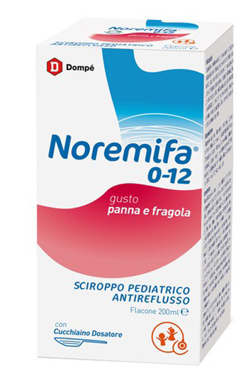 SCIROPPO PEDIATRICO ANTIREFLUSSO NOREMIFA 0-12 FLACONE 200 ML GUSTO PANNA E FRAGOLA - Pharmaleader
