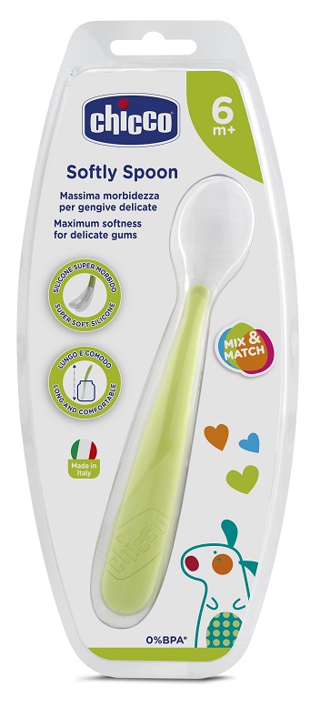 CHICCO CUCCHIAIO MORBIDO SILICONE 6M+ VERDE UP - Pharmaleader