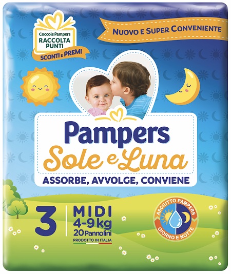 PANNOLINO PER BAMBINO PAMPERS SOLE & LUNA MIDI 20 PEZZI - Pharmaleader