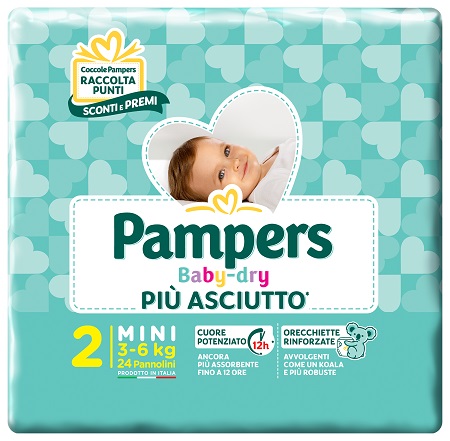 PANNOLINI PER BAMBINI PAMPERS BABY DRY DOWNCOUNT NO FLASH MINI 24 PEZZI BUONO SCONTO - Pharmaleader