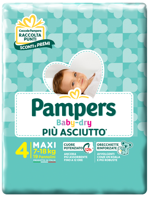 PANNOLINI PER BAMBINI PAMPERS BABY DRY DOWNCOUNT NO FLASH MAXI 19 PEZZI - Pharmaleader