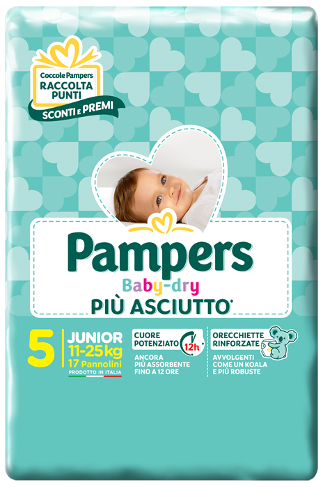 PANNOLINI PER BAMBINI PAMPERS BABY DRY DOWNCOUNT NO FLASH JUNIOR 17 PEZZI - Pharmaleader