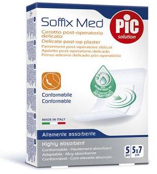 CEROTTO PIC SOFFIX MED IN TNT CON TAMPONE CENTRALE ASSORBENTE STERILE MONOUSO 5X7 CM ANTIBATTERICO 5 PEZZI - Pharmaleader