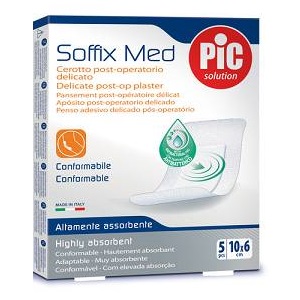 CEROTTO PIC SOFFIX MED IN TNT CON TAMPONE CENTRALE ASSORBENTE STERILE MONOUSO 10X6 CM ANTIBATTERICO 5 PEZZI - Pharmaleader