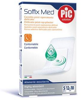 CEROTTO PIC SOFFIX MED IN TNT CON TAMPONE CENTRALE ASSORBENTE STERILE MONOUSO 10X12 CM ANTIBATTERICO 5 PEZZI - Pharmaleader
