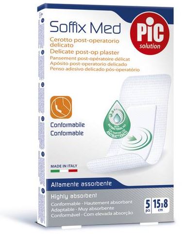 CEROTTO PIC SOFFIX MED IN TNT CON TAMPONE CENTRALE ASSORBENTE STERILE MONOUSO 15X8 CM ANTIBATTERICO 5 PEZZI - Pharmaleader