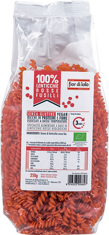 FUSILLI DI LENTICCHIE ROSSE BIO 250 G - Pharmaleader