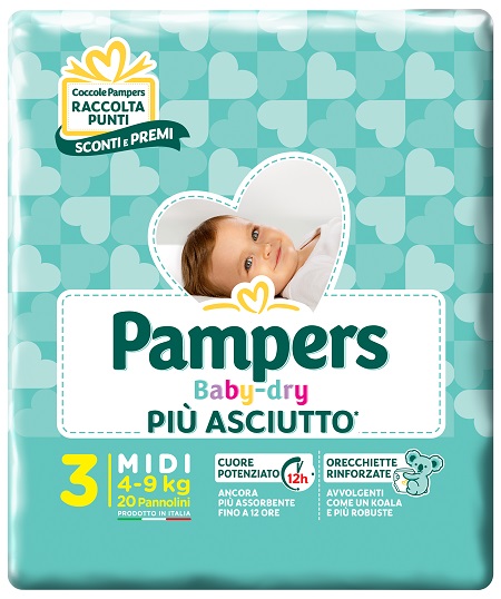 PAMPERS BABY DRY DOWNCOUNT MIDI 20 PEZZI - Pharmaleader