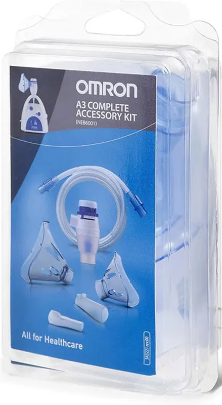 OMRON A3 COMPLETE KIT RICAMBIO AMPOLLA REGOLABILE + TUBO + MASCHERINA PEDIATRICA + MASCHERINA ADULTI + FORCELLE NASALI + BOCCAGLIO - Pharmaleader