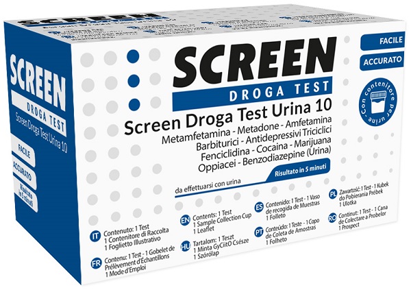 SCREEN DROGA TEST 10 DROGHE TEST ANTIDROGA CON CONTENITORE URINA - Pharmaleader