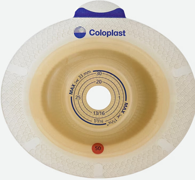 PLACCA PER UROSTOMIA SISTEMA A 2 PEZZI SENSURA XPRO CONVEX LIGHT FORO RITAGLIABILE 15-33MM FLANGIA 50MM 5 PEZZI - Pharmaleader
