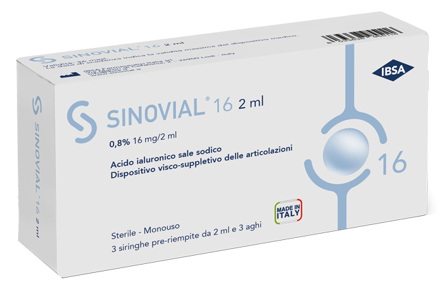 SIRINGA INTRA-ARTICOLARE SINOVIAL 16 ACIDO IALURONICO SALE SODICO 0,8% 16MG/2ML 3 SIRINGHE X 2ML + 3 AGHI - Pharmaleader