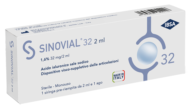 SIRINGA INTRA-ARTICOLARE SINOVIAL 32 ACIDO IALURONICO SALE SODICO 1,6% 32MG/2ML 2ML + AGO 21 GAUGE - Pharmaleader