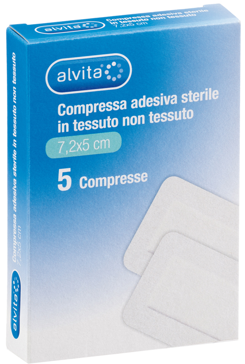 ALVITA GARZA COMPRESSA AUTOADESIVA IN TNT 7,2X5CM 5 PEZZI - Pharmaleader