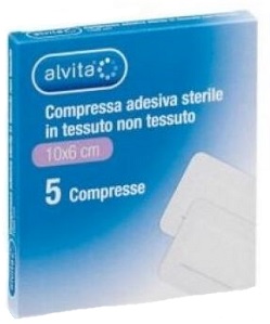 ALVITA GARZA COMPRESSA ADESIVA STERILE IN TESSUTO NON TESSUTO ESTENSIBILE BIANCO 10X6CM 5 PEZZI - Pharmaleader