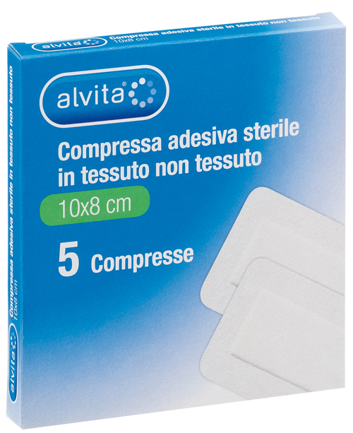ALVITA GARZA COMPRESSA AUTOADESIVA IN TNT 10X8CM 5 PEZZI - Pharmaleader