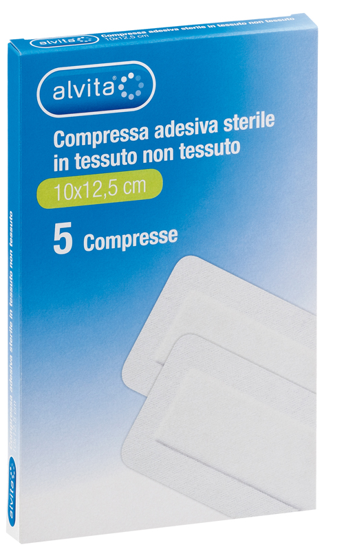 ALVITA GARZA COMPRESSA AUTOADESIVA IN TNT 10X12,5CM 5 PEZZI - Pharmaleader