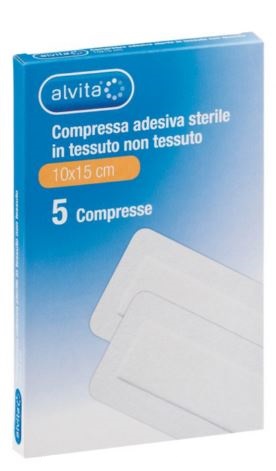 ALVITA GARZA COMPRESSA ADESIVA STERILE IN TESSUTO NON TESSUTO ESTENSIBILE BIANCO 10X15CM 5 PEZZI - Pharmaleader