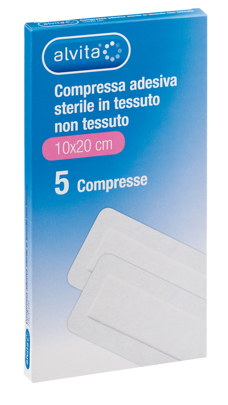 ALVITA GARZA COMPRESSA AUTOADESIVA IN TNT 10X20CM 5 PEZZI - Pharmaleader
