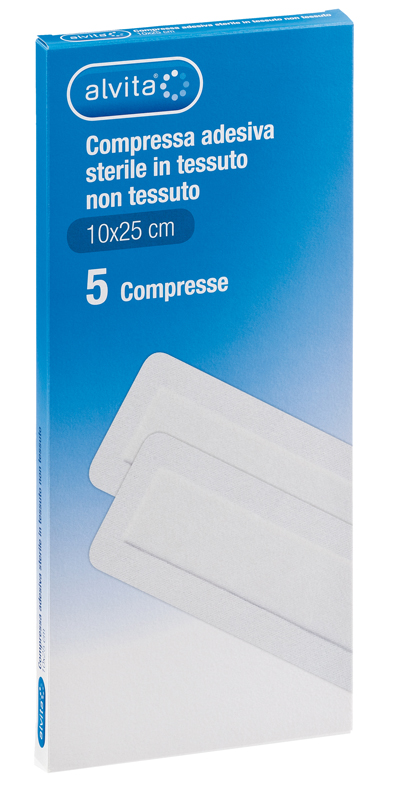 ALVITA GARZA COMPRESSA AUTOADESIVA IN TNT 10X25CM 5 PEZZI - Pharmaleader