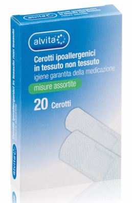 ALVITA CEROTTO IN TESSUTO NON TESSUTO ESTENSIBILE BIANCO CON TAMPONE ANTISETTICO ASSORTITO 20 PEZZI - Pharmaleader