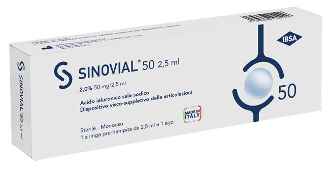 SIRINGA INTRA-ARTICOLARE SINOVIAL 50 ACIDO IALURONICO SALE SODICO 2% 50MG/2,5ML 2,5ML + AGO 21 GAUGE - Pharmaleader
