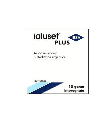 GARZA IALUSET PLUS IMPREGNATA DI CREMA DI ACIDO IALURONICO 0,05%, DI SULFADIAZINA ARGENTICA 1%, MACROGOL, GLICEROLO E ACQUA 10 X 10 CM 10 PEZZI - Pharmaleader