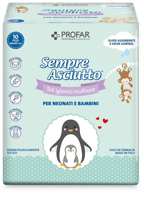 TELO IGIENICO MULTIUSO PROFAR SEMPRE ASCIUTTO PER NEONATI E BAMBINI 60X60CM 10 PEZZI - Pharmaleader